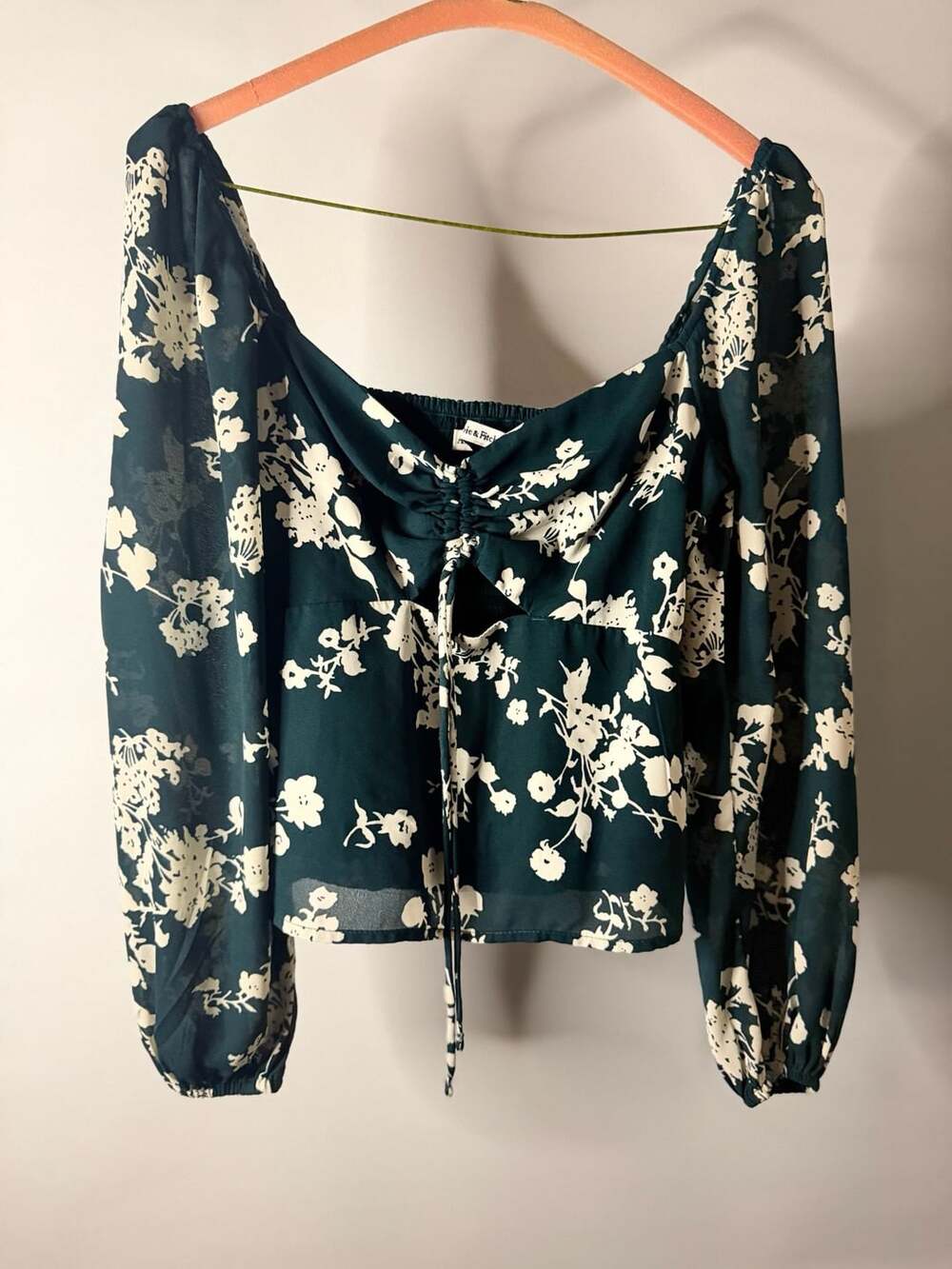 Abercrombie & Fitch Green Floral Tie-Front Blouse Crop Top XS